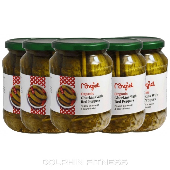 Sticky Gerkin Morgiel Organic Pickled Gherkins with Red Peppers 6 x 670g