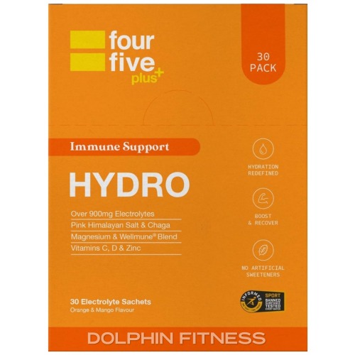 Fourfive Hydration Sachets - Electrolyte Powder With Vitamins, Wellmune & Chaga Mushroom For Immune Support (Orange & Mango, 30 Sachets)