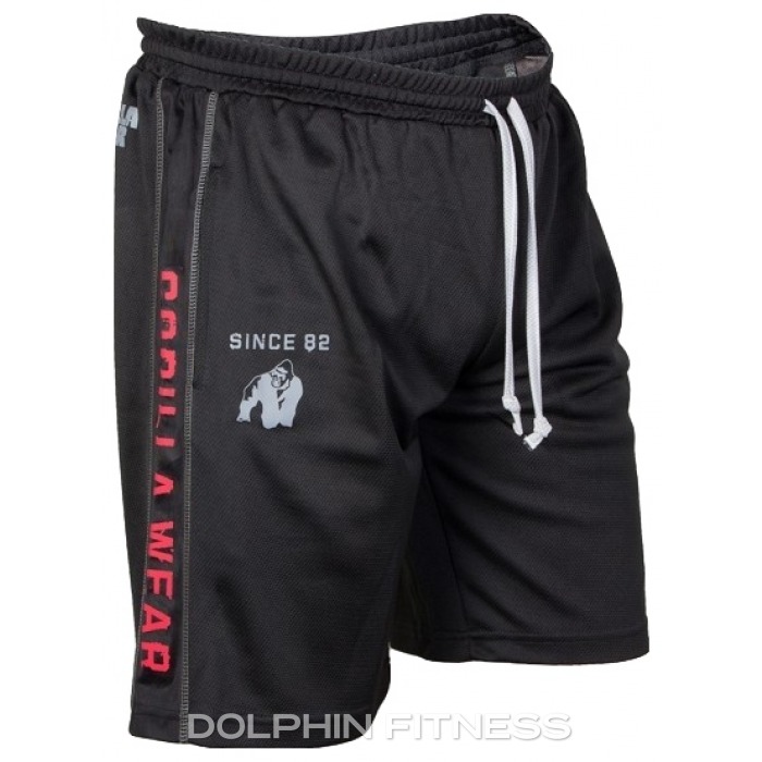 GORILLA WEAR Functional Mesh Shorts - Black/Red, 100% Polyester Athletic Shorts - View #2