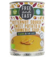 Free & Easy Organic & Low Salt Butternut Squash Sweet Potato & Turmeric Soup